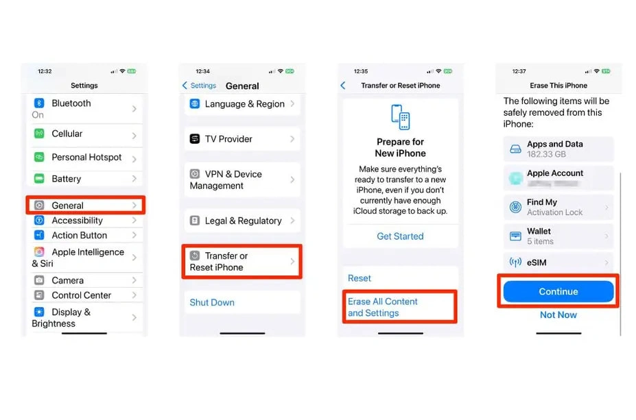 keep esim and erase data